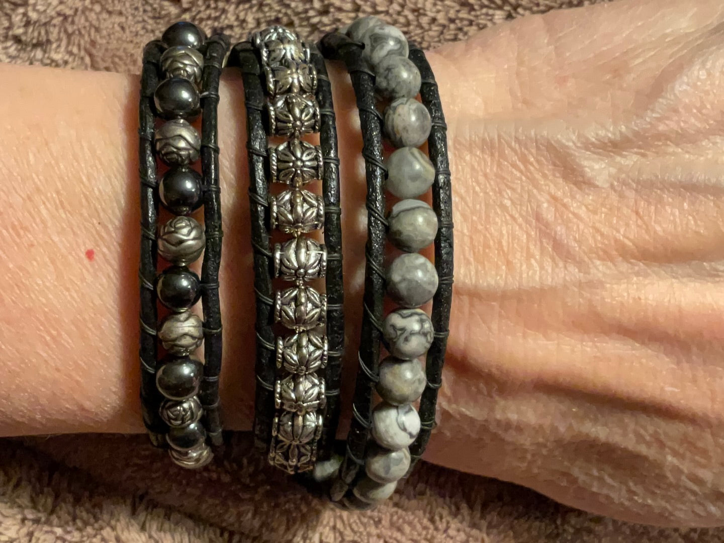 Wrap Bracelet - Jasper and Hematite for 6.5" wrist