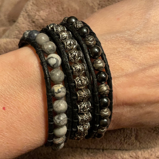 Wrap Bracelet - Jasper and Hematite for 6.5" wrist