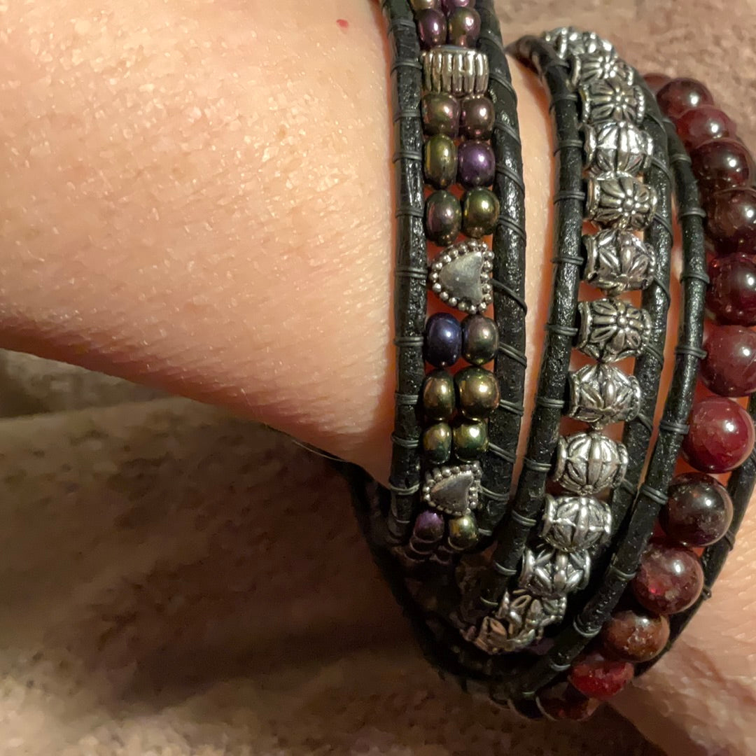 Wrap Bracelet - Garnet for 7.5" wrist