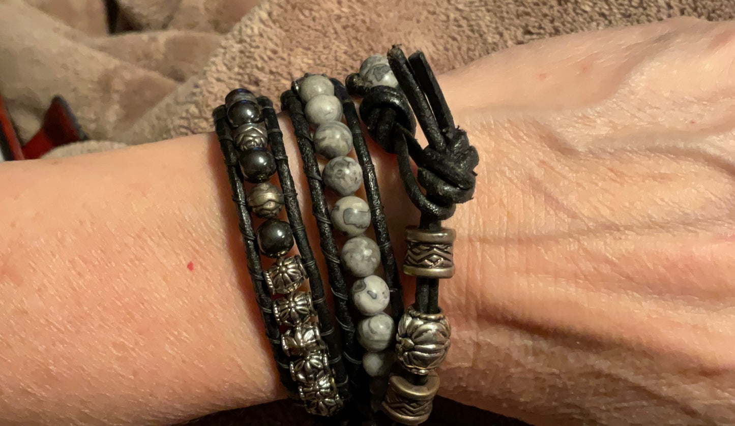 Wrap Bracelet - Jasper and Hematite for 6.5" wrist