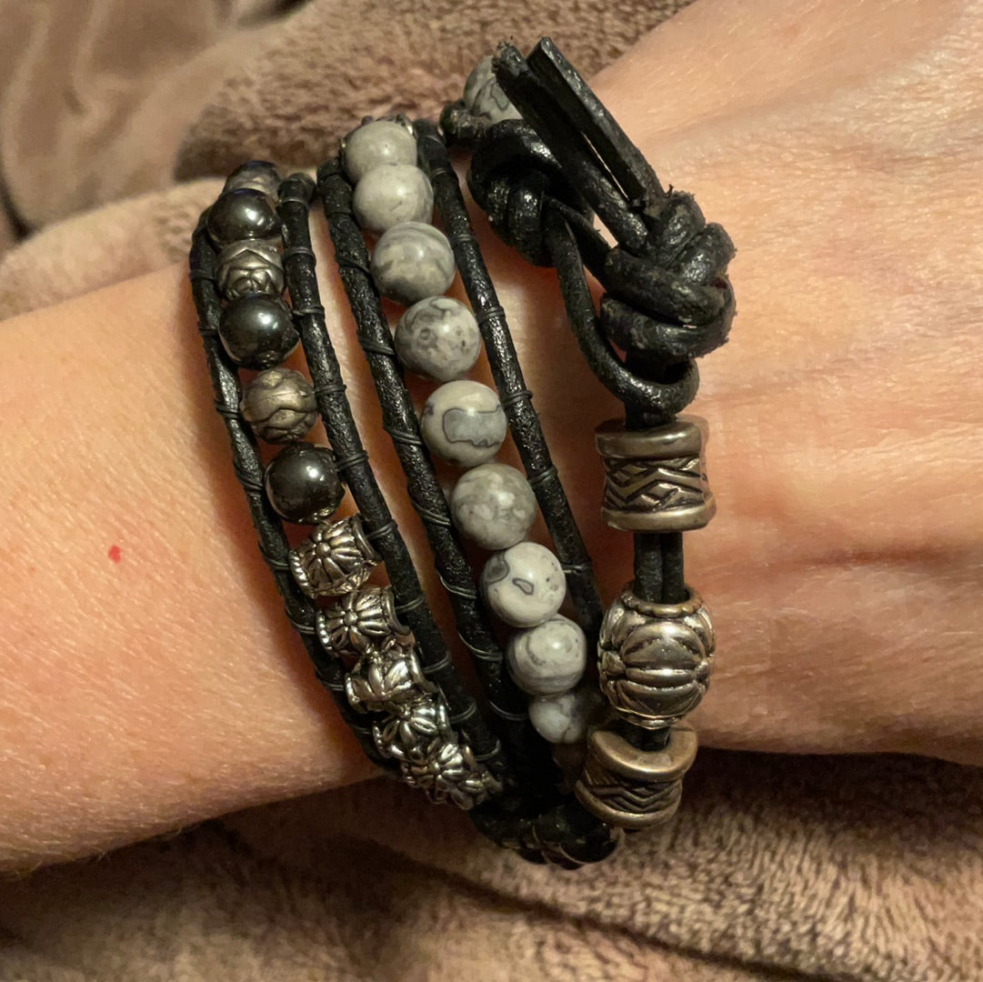 Wrap Bracelet - Jasper and Hematite for 6.5" wrist